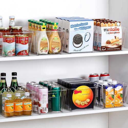 Clear Storage Bins - 12 Pack Large Organizer Bins with Handles & Labels for Home, Kitchen, Bathroom
