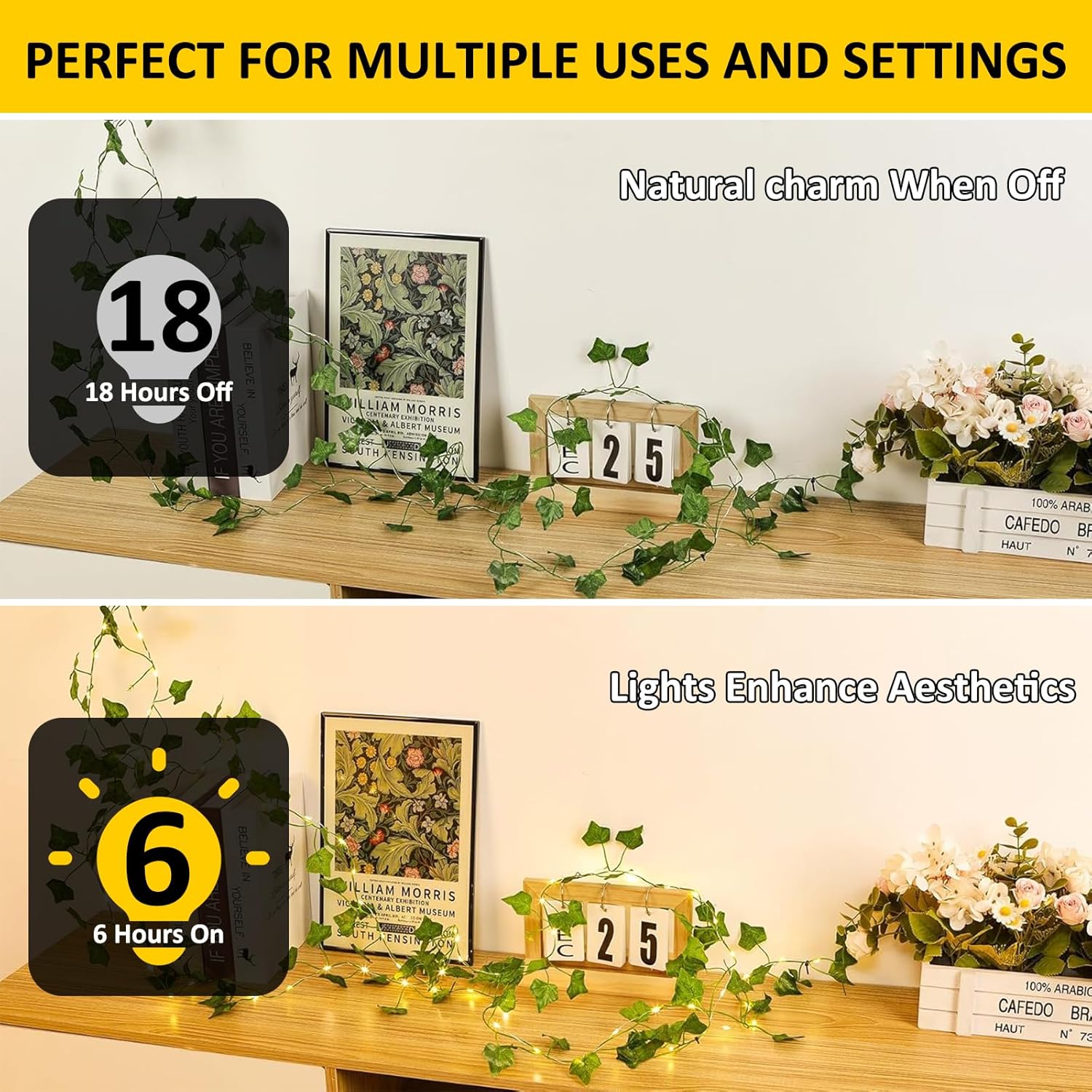 Skiennix Ivy String Lights - 33Ft Battery Operated 100 LED Fairy Lights with Remote | Warm White for Bedroom & Garden Decor