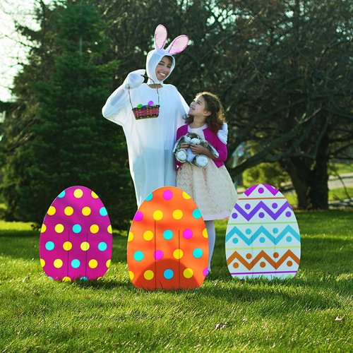 Fun Express Jumbo Easter Eggs Yard Signs - 4-Pack Large 18x24.5 Weather-Resistant Outdoor Decorations | Perfect for Egg Hunts & Garden Parties