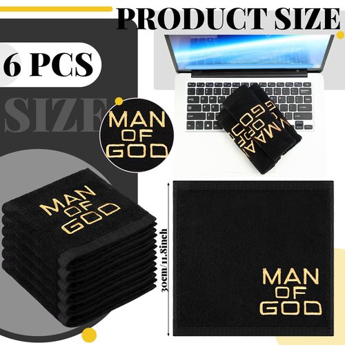 Buryeah 6 Pcs Pastor Towels for Men Women Christmas Pastors Appreciation Gifts Christian Cross Woman of God Church Clergy Hand Towels Handkerchiefs for Xmas Holiday Birthday Gifts(Black,Man of God)