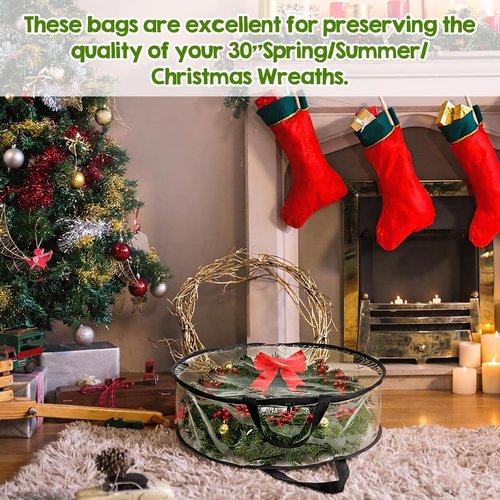 Clear Wreath Storage Bag by [Brand Name] - 24 x 8 Inch Waterproof Container with Handles for Christmas Garland