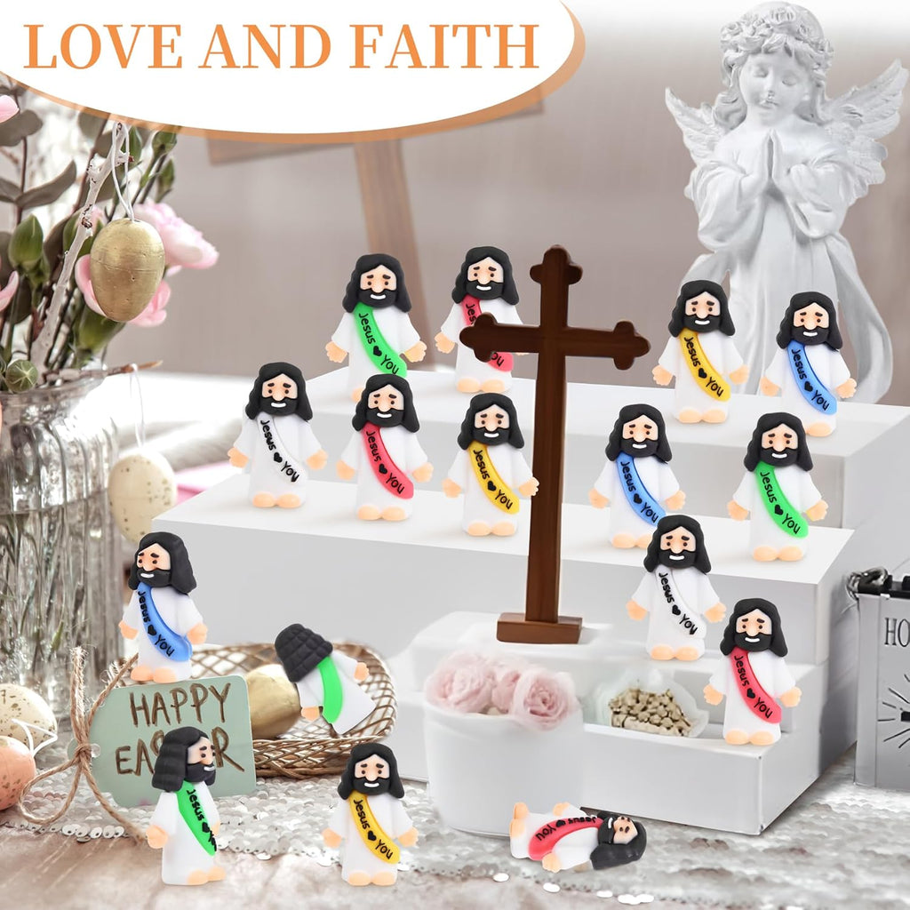 Nedeqi Mini Jesus Figurines - 60 PCS Tiny Pocket Rubber Jesus Figures for Baptism Gifts & Party Favors