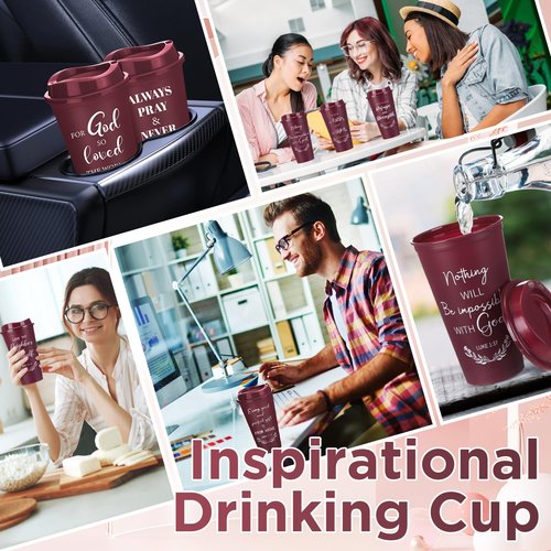 Skylety 40 Pack Easter Christian Gifts for Men Women 16oz Reusable Bible Verse Tumbler Bulk Plastic Coffee Cup with Lid Inspirational Religious Church Gift for Mother Father Birthday (Burgundy)
