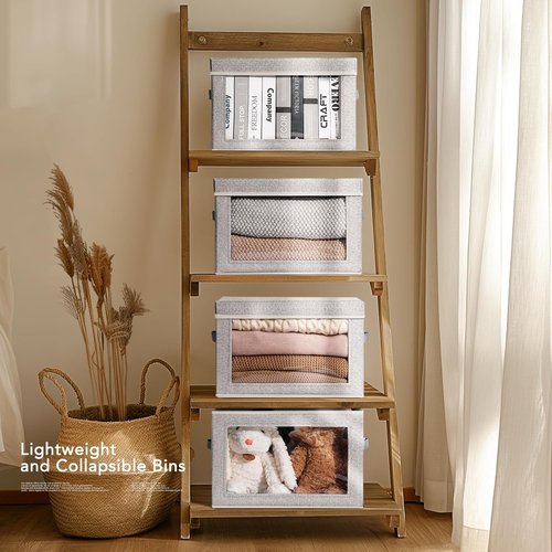 Homsorout Foldable Storage Bins with Lids - Versatile Closet Organizer for Clothes | Light Grey, 4 Pack
