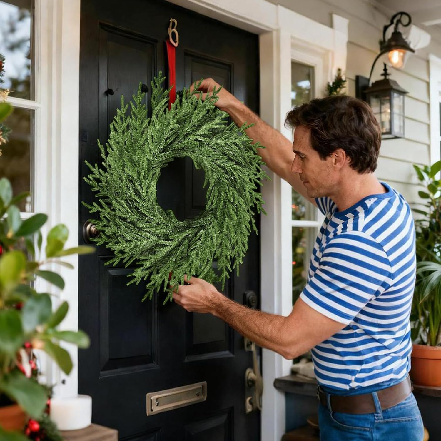 Regine Switzerland 26” Artificial Norfolk Pine Wreath - Real Touch Greenery for Year-Round Home Decor
