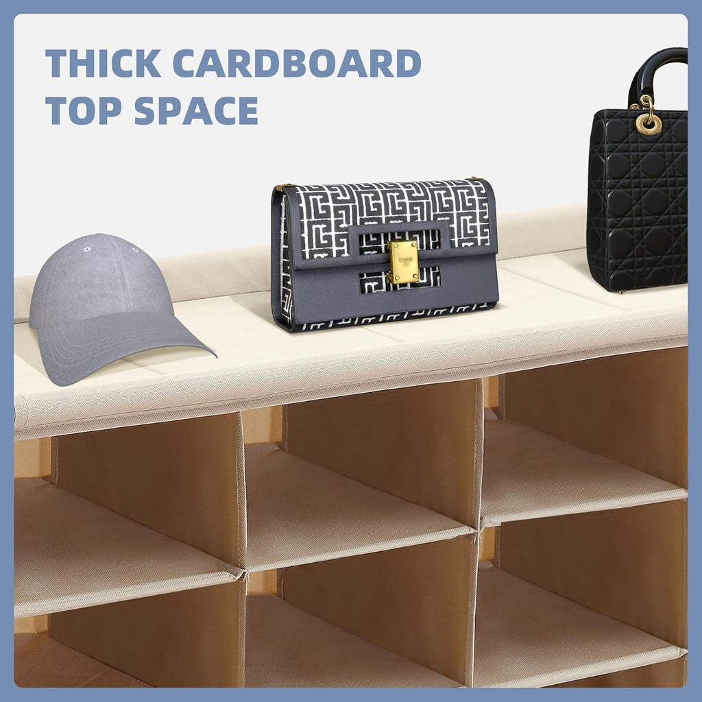 Storage Maniac Stackable Shoe Cubby Organizer - 20-Cube Free Standing Rack in Beige for Entryway & Closet