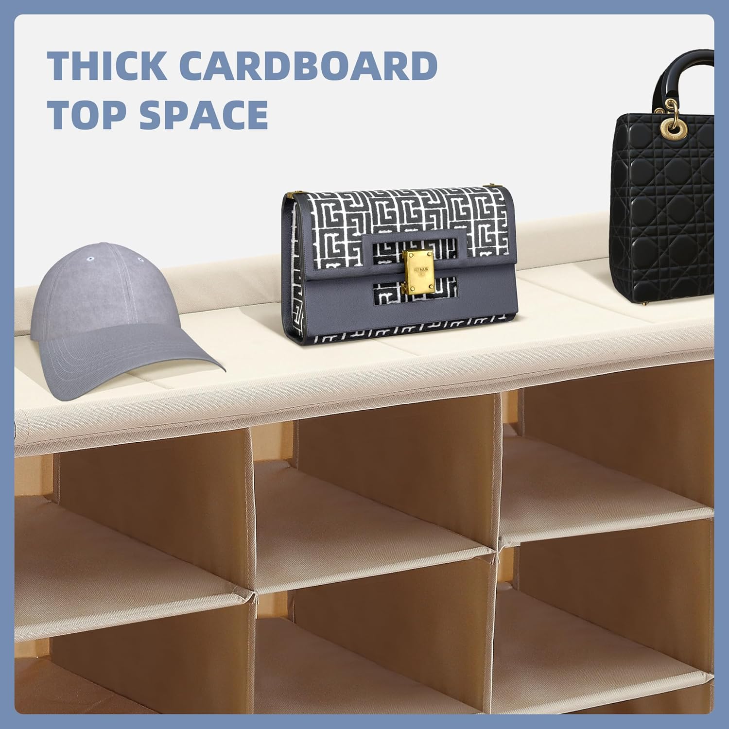 Storage Maniac Stackable Shoe Cubby Organizer - 20-Cube Free Standing Rack in Beige for Entryway & Closet