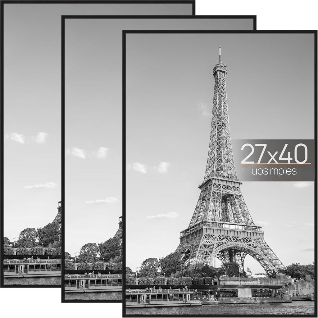 Upsimples 27x40 Inch Black Poster Frame - Scratch-Proof Picture Frames for Photo Gallery | Horizontal & Vertical Mounting (3 Pack)
