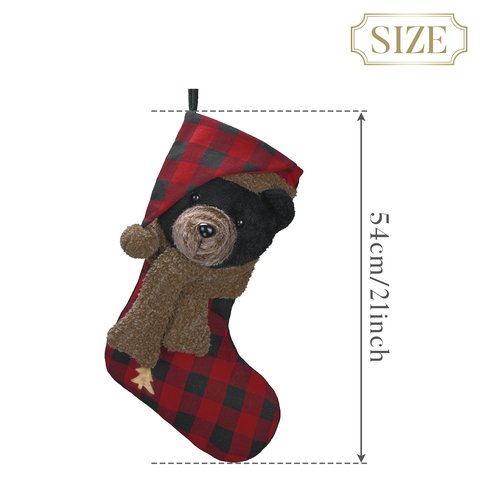 Valery Madelyn Christmas Stockings Decorations, 21 Inch Fabric Red Black Tartan Bear Cute Plush Personalized Fireplace Hanging Ornament for Holiday Xmas Party Decor