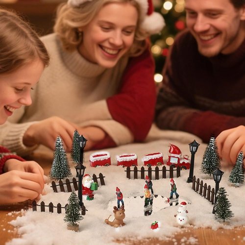 Colingmill 29-Piece Christmas Ski Village Ice Skating Rink Figurine Set | Miniature Resin Collectibles for Holiday Decor