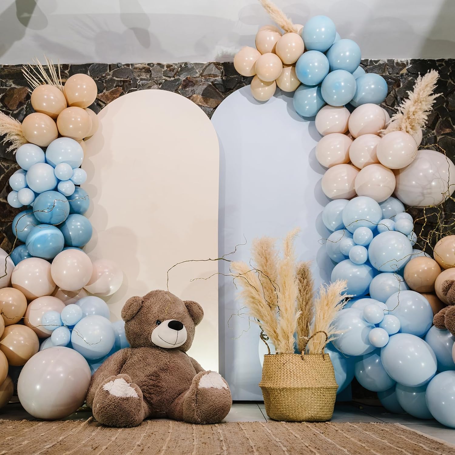 RUBFAC Light Baby Blue Balloons - 135pcs in Various Sizes for Baby Shower & Birthday Decorations | Latex Pastel Blue