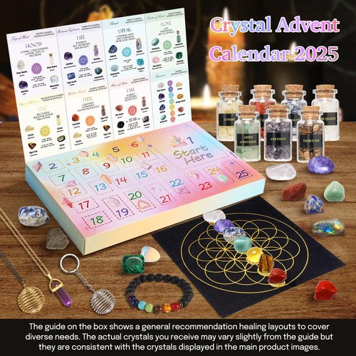Crystal Advent Calendar 2025 for Women, 24 Days Christmas Countdown Calendar with Healing Crystals, Gemstones, Chakra Stones, Mineral Rocks, Advent calendar for Teen Girls, Adult Women, Spiritual Christmas Gifts for Her, Meditation, Yoga, Witchy-32pcs