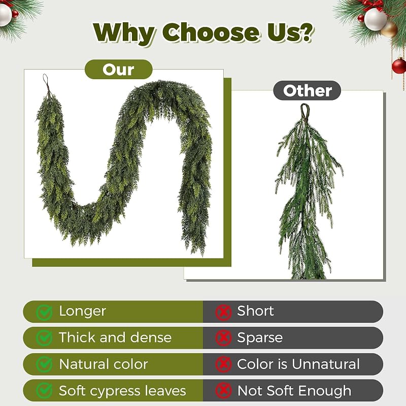 2 x 9FT Cedar Garland – Real-Touch Greenery for Mantle Decor (Variation of THIS listing: 2+9FT)