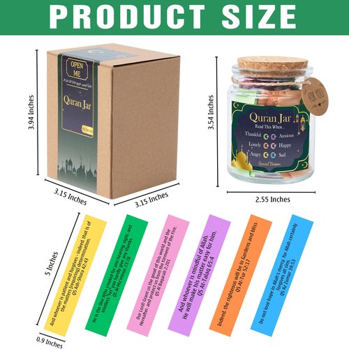 92 Quran Verse Jar - Islamic Decor & Gift Set, Small Quran Verses for Eid, Muslim Gifts for Men & Women, Islam Home Decoration, Spiritual Ramadan Gift