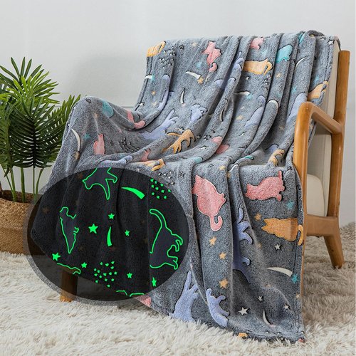 Sviuse Glow in The Dark Cat Blanket Ultra Soft Flannel Throw Gifts for Cats Lovers Girls Kids Twin Size Grey Lovely Kitten Pattern Luminous Blankets for Couch Bed Sofa (60"x80", Cat 9)