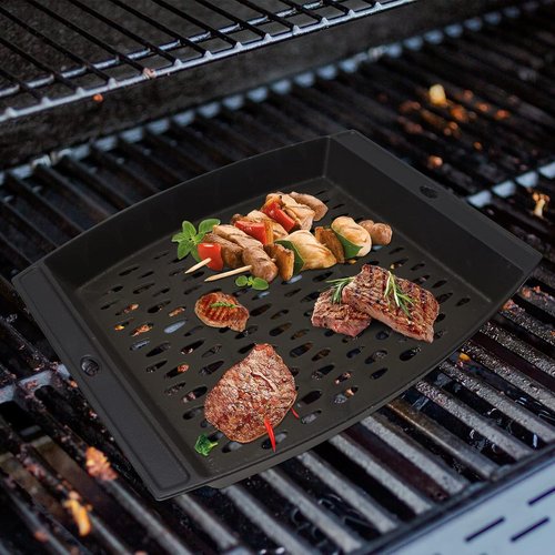 Cast Iron Grill Basket by [Brand Name] - 15"x12" Outdoor Grill Pan for Fish & Veggies | Compatible with Weber, Napoleon, Char-Broil