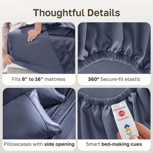 California Design Den Full Size Bed Sheets Set - 100% Cotton, 400 TC, Smooth Sateen Finish, Deep Pockets - Indigo Dusty Blue
