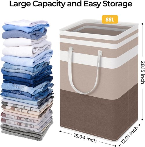 HomeHacks Large Waterproof Laundry Basket - 88L Freestanding Hamper with Extended Handles | Brown