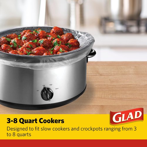 Glad Slow Cooker Liners – 10-Pack for 3-8 Quart Crockpots & Slow Cookers – BPA-Free, 13” x 21” Liners for Fast & Easy Clean-Up