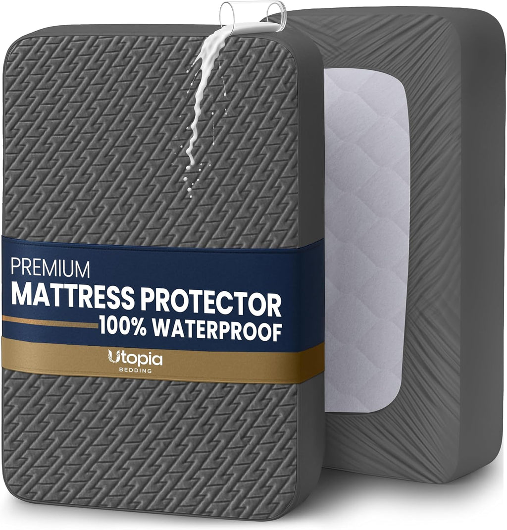 Utopia Bedding Waterproof Mattress Protector - Queen Size Gray | Premium 3D Air Soft Fabric, Fits 17" Deep