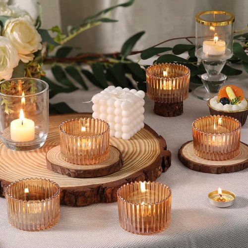 HAVITI 24 Pcs Gold Glass Tea Light Holders - Elegant Votive Candle Holders for Wedding Centerpieces