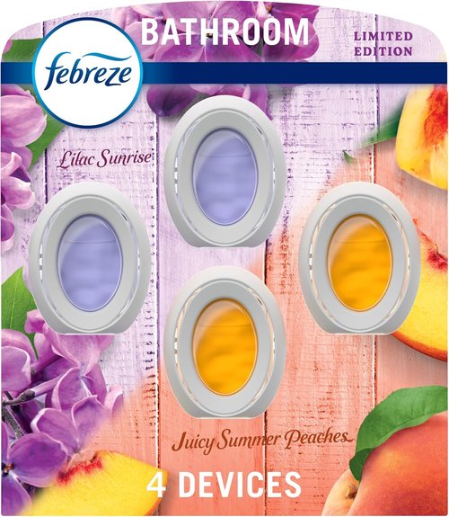 Febreze Bathroom Air Freshener - Odor-Fighting Plug-In Alternative | Lilac & Peach Scents, 4ct