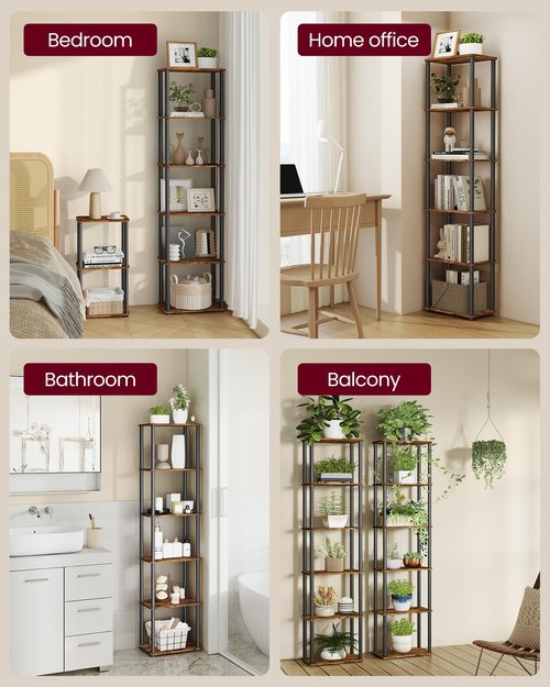 VASAGLE Superfast Toolless Assembly, 6-Tier Shelf for Living Room, Standing Shelf, Bookshelf, Bedroom, Kitchen, 9.4 x 15 x 68.3 Inches, Rustic Brown and Ink Black ULLS136K01