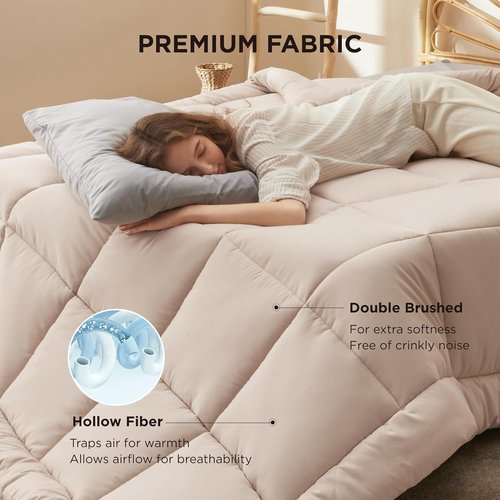 Bedsure Comforter Duvet Insert - All-Season Quilted Queen Plus Size Bedding, GentleSoft Down Alternative, Beige 90 x 90 Inches