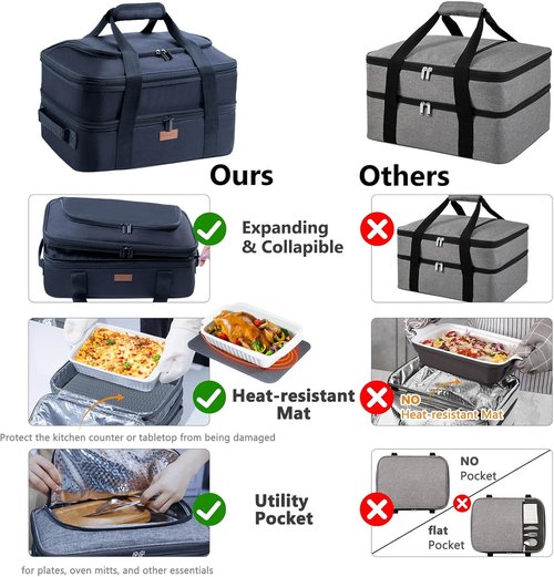 BAGSPRITE Expandable Insulated Casserole Carrier - Thermal Tote for Hot or Cold Food | Fits 9" x 13" Dish