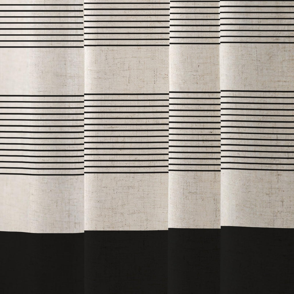 WOUVMA Boho Shower Curtains for Bathroom with Tassels Black Farmhouse Striped Shower Curtain Beige Rustic Linen 72x72 Inches