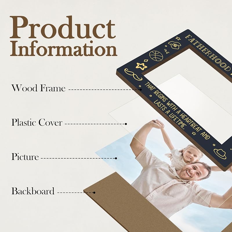 Dad Photo Frame - Wooden 6x4 inch Display with Iron Stand, Father’s Day Gift