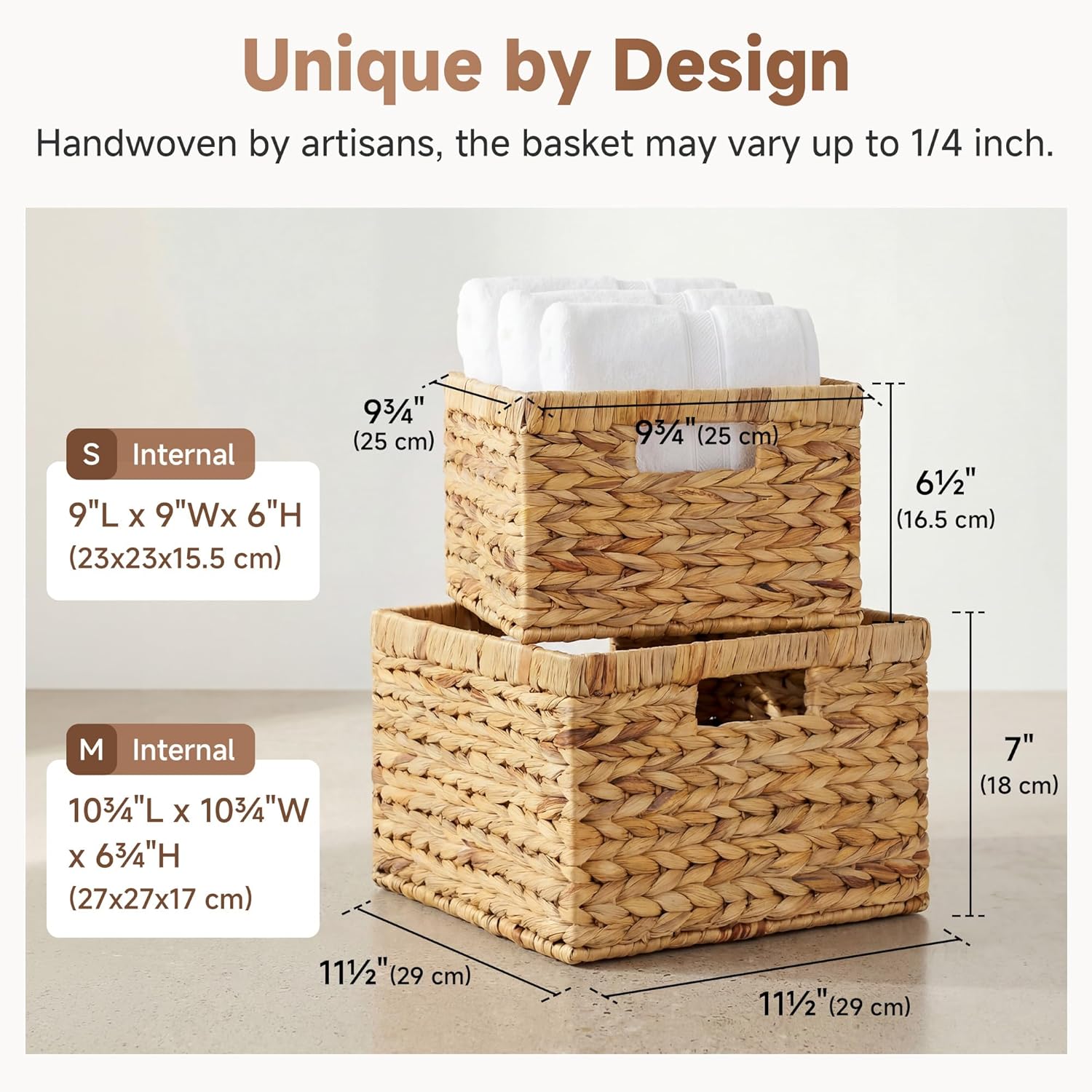 StorageWorks Wicker Storage Basket Set - Decorative Water Hyacinth Baskets for Organizing | Large & Small Sizes