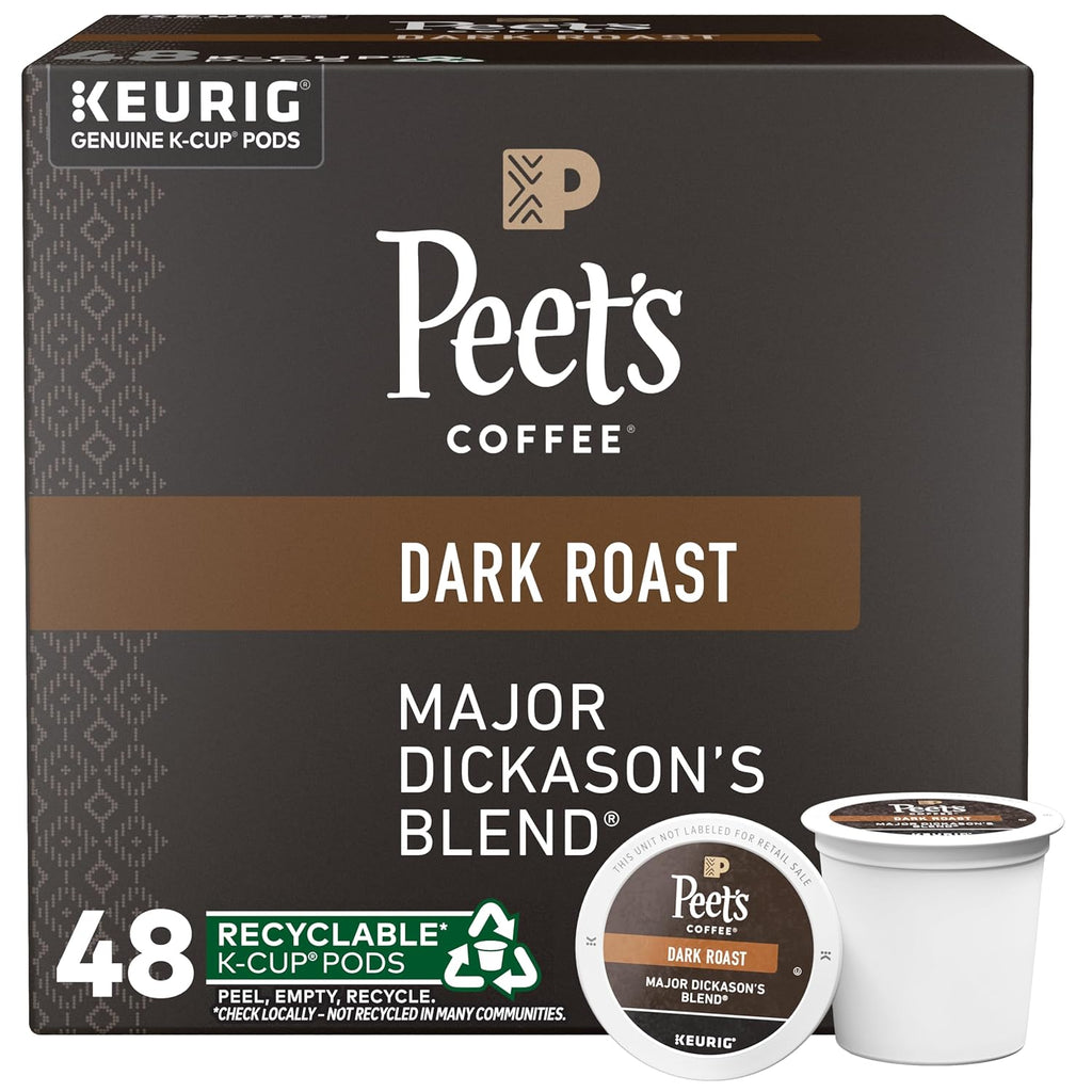 Peet's Coffee Dark Roast K-Cup Pods - 100% Arabica Major Dickason's Blend, 48 Count Box