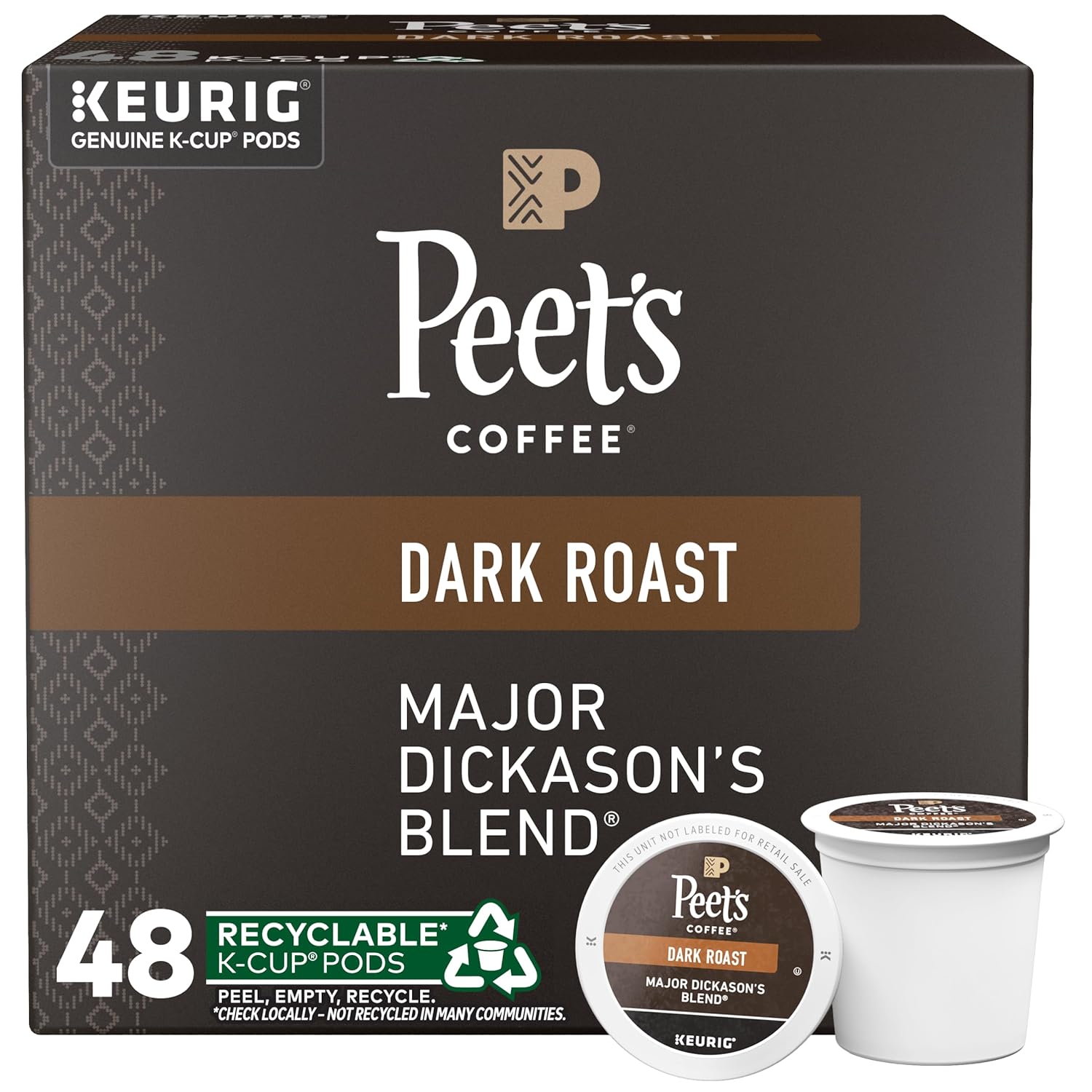 Peet's Coffee Dark Roast K-Cup Pods - 100% Arabica Major Dickason's Blend, 48 Count Box
