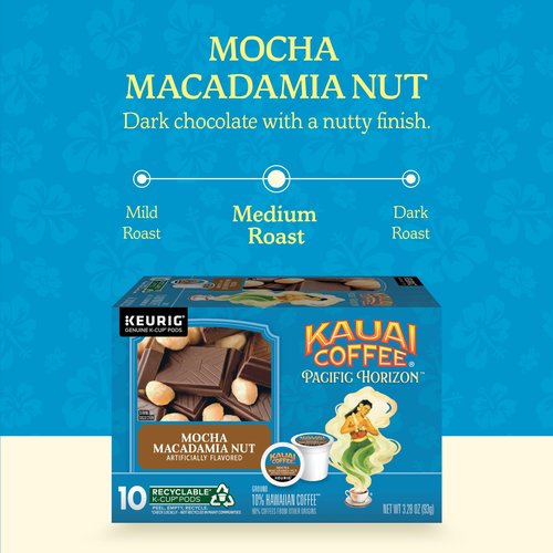 Kauai Coffee K-Cup Pods for Keurig Brewers – Arabica Coffee, 10% Hawaiian – Medium Roast, Savory and Chocolatey Aroma – Mocha Macadamia Nut, 6 Packs of 10 Single Serve K-Cups