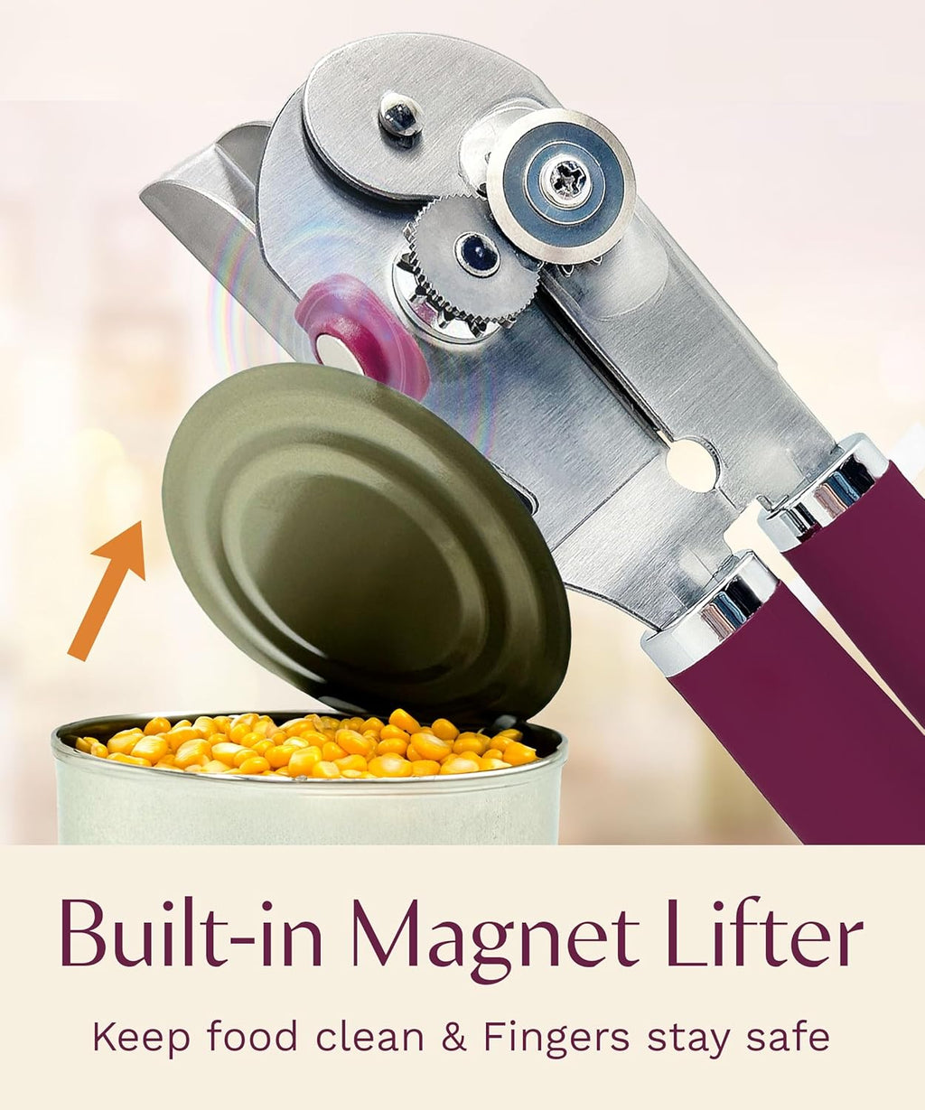 Skiennix Premium Multifunction Magnetic Can Opener - Heavy Duty Stainless Steel with Easy Turn Knob | Mauve