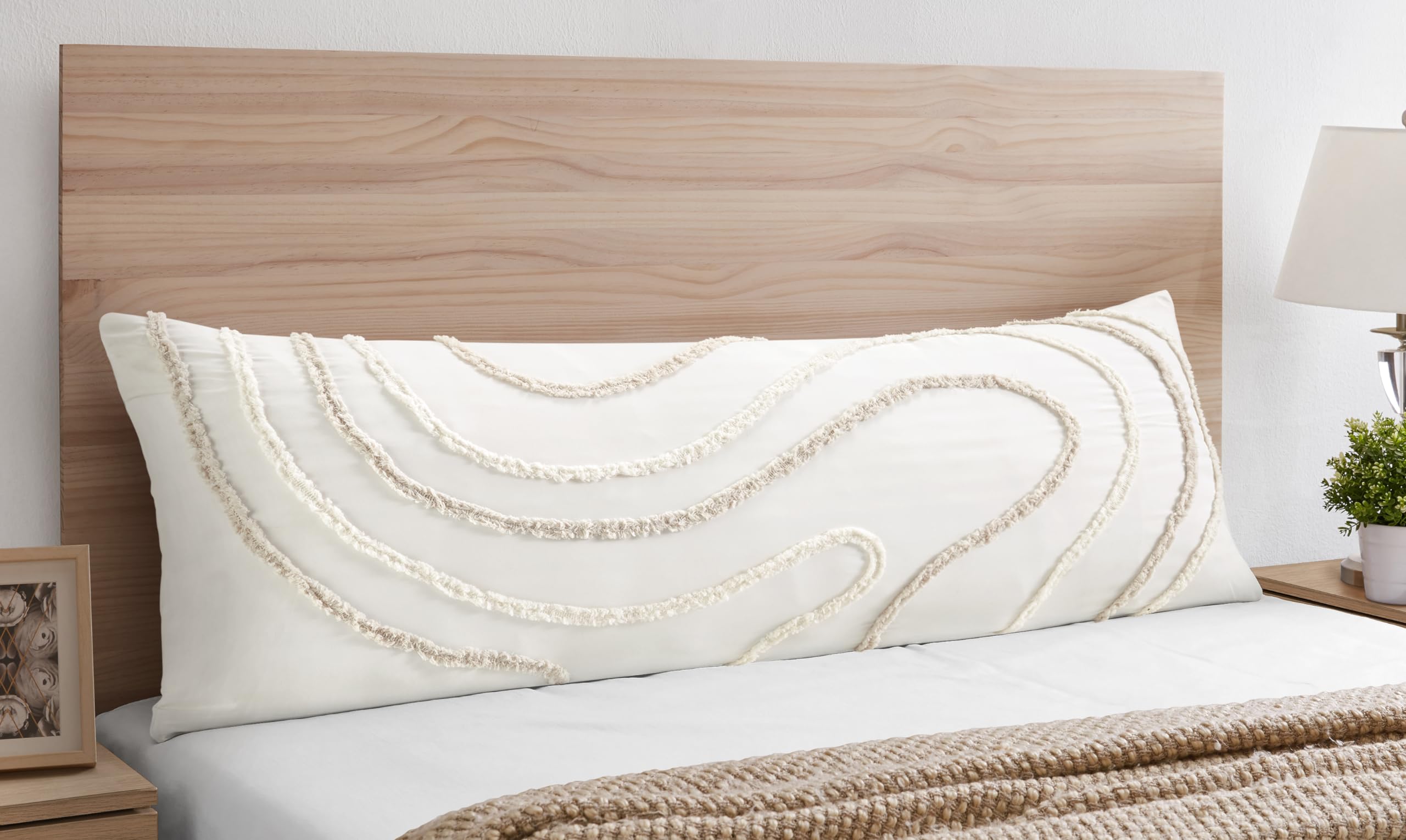 Sweet Jojo Designs Boho Tufted Swirl Body Pillow Cover Case Decorative Accent Long Couch Kids Bed Pregnancy Pillowcase 54x20 Neutral Ivory Taupe Bohemian Pattern Geometric Off White Abstract Unisex