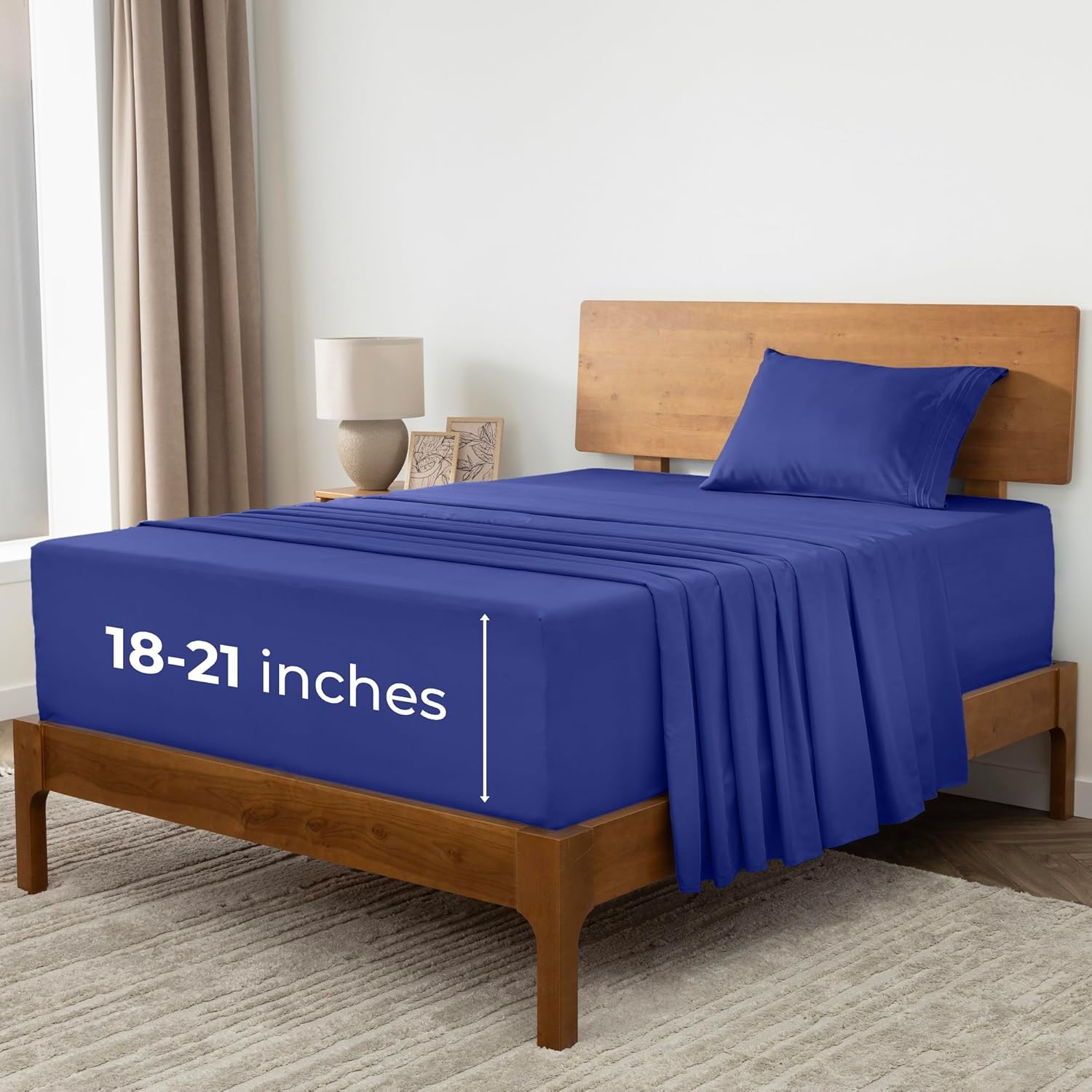 Mellanni Extra Deep Twin Sheets - Hotel Luxury Ultra Soft Cooling Bedding - Wrinkle & Stain Resistant (Royal Blue)