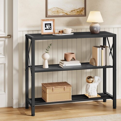 Hoctieon Industrial Console Table, 3-Tier Entryway Table, Metal Frame, Sofa Tables with Shelf, Hallway Desk, Entrance Desk for Entryway, Living Room, Foyer, Hallway, Black