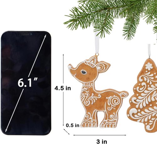 Cynkeyee Gingerbread Decorations - 2 Pcs Resin Tree & Deer Ornaments for Christmas | 4.5x0.5x3 IN