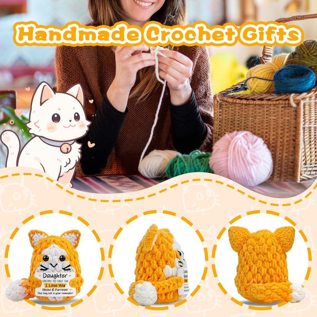 tGifGLonyi Daughter Gifts from Mom Dad,Handmade Crochet Cat Birthday Gift for Teens Kids Daughter in Law Bonus Step,for Graduation, Mini Emotional Cats Present for Daughter Adult Teen