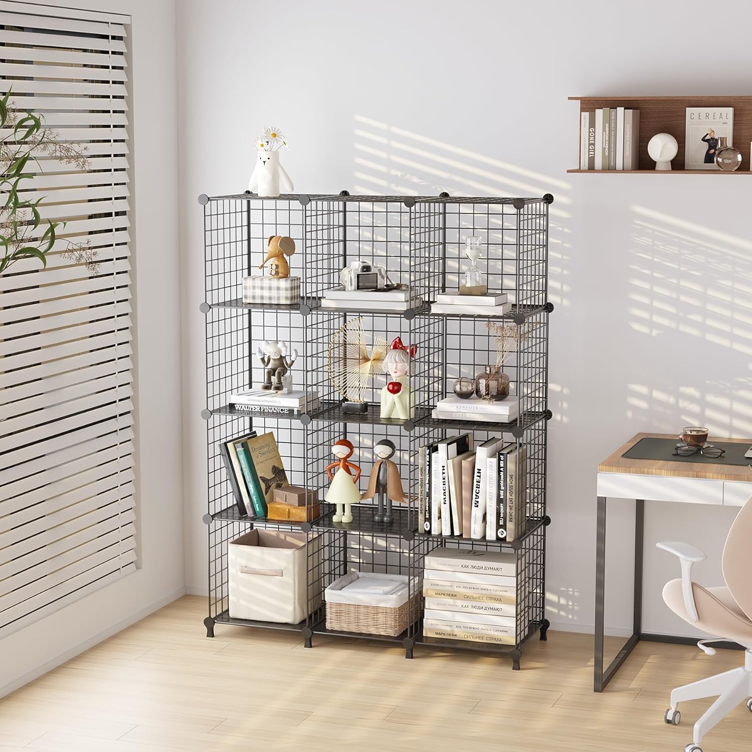 ATTJL12B 12-Cube Storage Organizer - Modular Metal Wire Shelving Unit | 11.8" L x 11.8" W x 11.8" H, Black