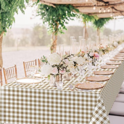Hallswl 3pcs Khkai Gingham Tablecloth,Brown Beige Checkered Tablecloths Buffalo Plaid Disposable Plastic Table Covers for Birthday Baby Shower Bridal Wedding Birthday Party Decorations,54X108inch