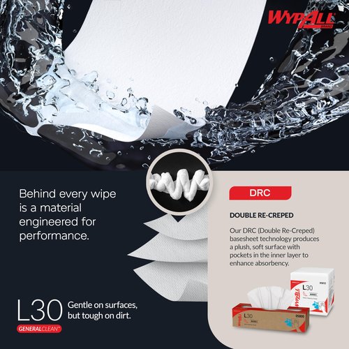 WypAll GeneralClean L30 Cloths Heavy Duty Cleaning Wipes (05816), Pop-Up Box, Strong and Soft Bulk Paper Wipers, White (6 Packs of 120 Sheets, 720 Sheet Total)