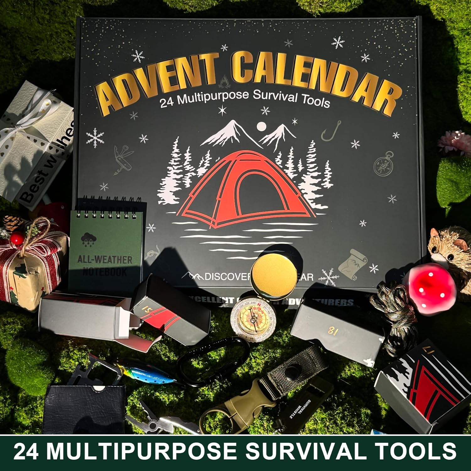 Survival Kit Advent Calendar 2025 - 24 Days of Essential Camping, Fishing & Hiking Tools | Perfect Xmas Gifts for Outdoor Enthusiasts