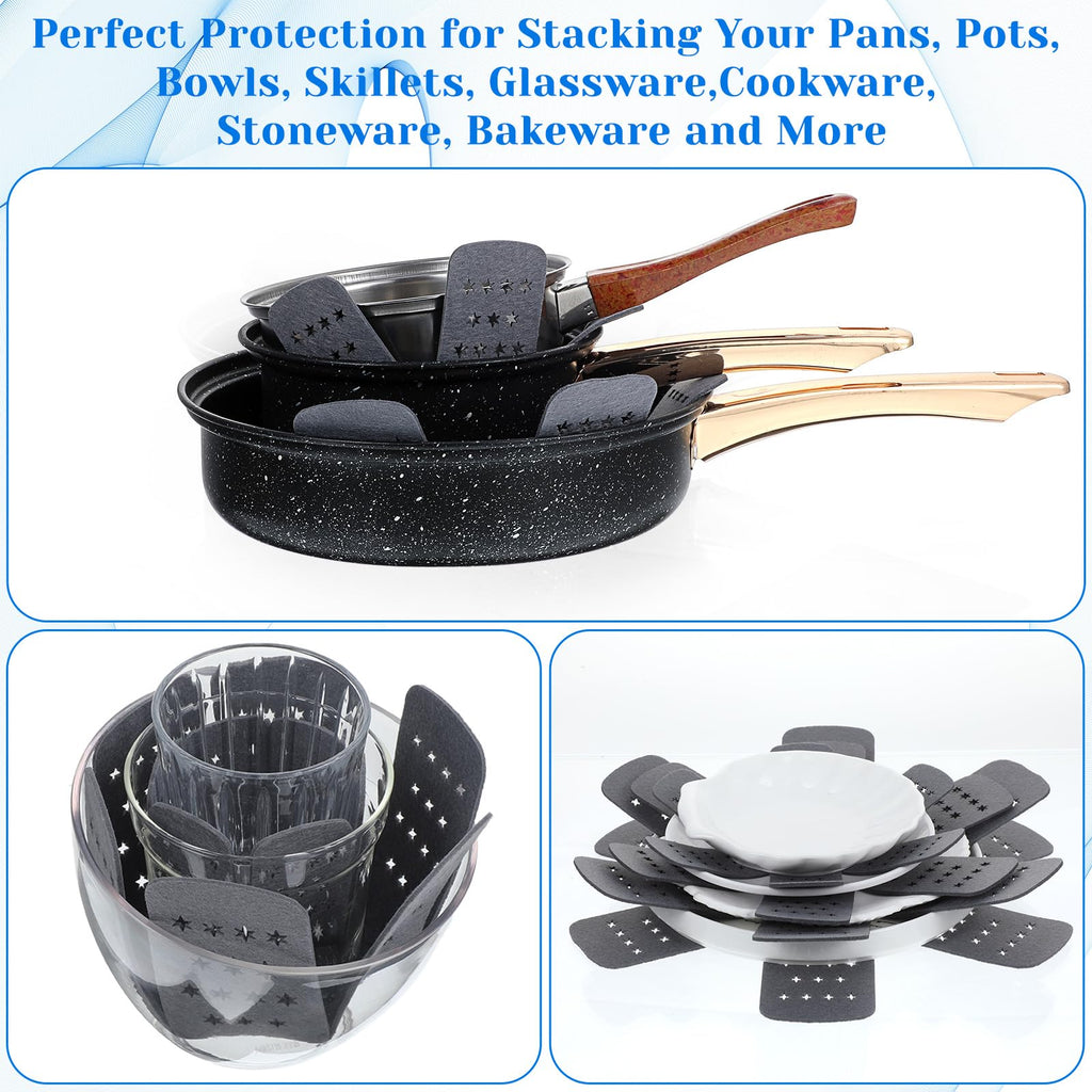 Elegaperma 8pcs Pan Liners for Stacking,Pot and Pan Protectors for Stacking,4 Sizes Pot Protectors Non Stick,Cookware Separators Protector with Stars,Protecting Your Cookware,Gray(6" 8" 10" 12")