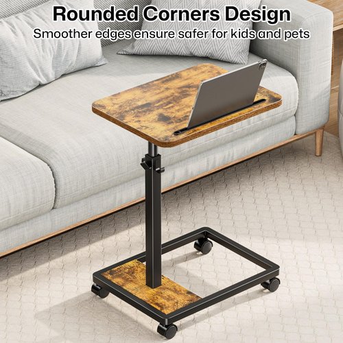 MOFAIN Adjustable TV Tray Table - 360° Rotating C Shaped End Side Table Sofa Couch Bed Table with Wheels for Eating Living Room Laptop