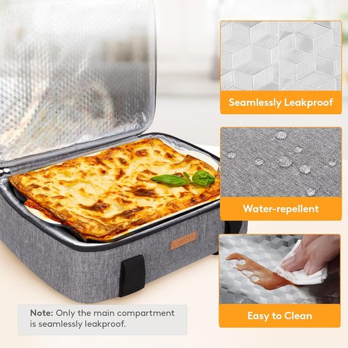 LUNCIA Insulated Casserole Carrier - Keeps Food Hot or Cold | Thermal Lunch Bag for Potlucks, Grey, Fits 9" x 13" Dish