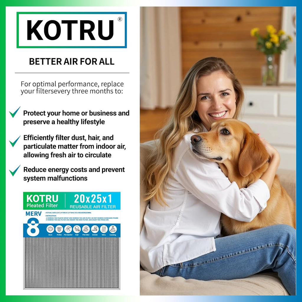 Skiennix 20x25x1 Air Filter - Reusable MERV 8 Washable Aluminum Electrostatic Filter | Long-Lasting for Home & Office HVAC