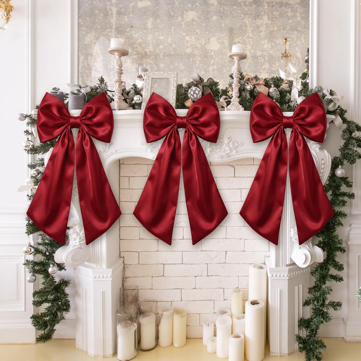 Suncalla Large Burgundy Satin Bows - 3 Pcs 2 FT Wall Decorations for Weddings & Parties
